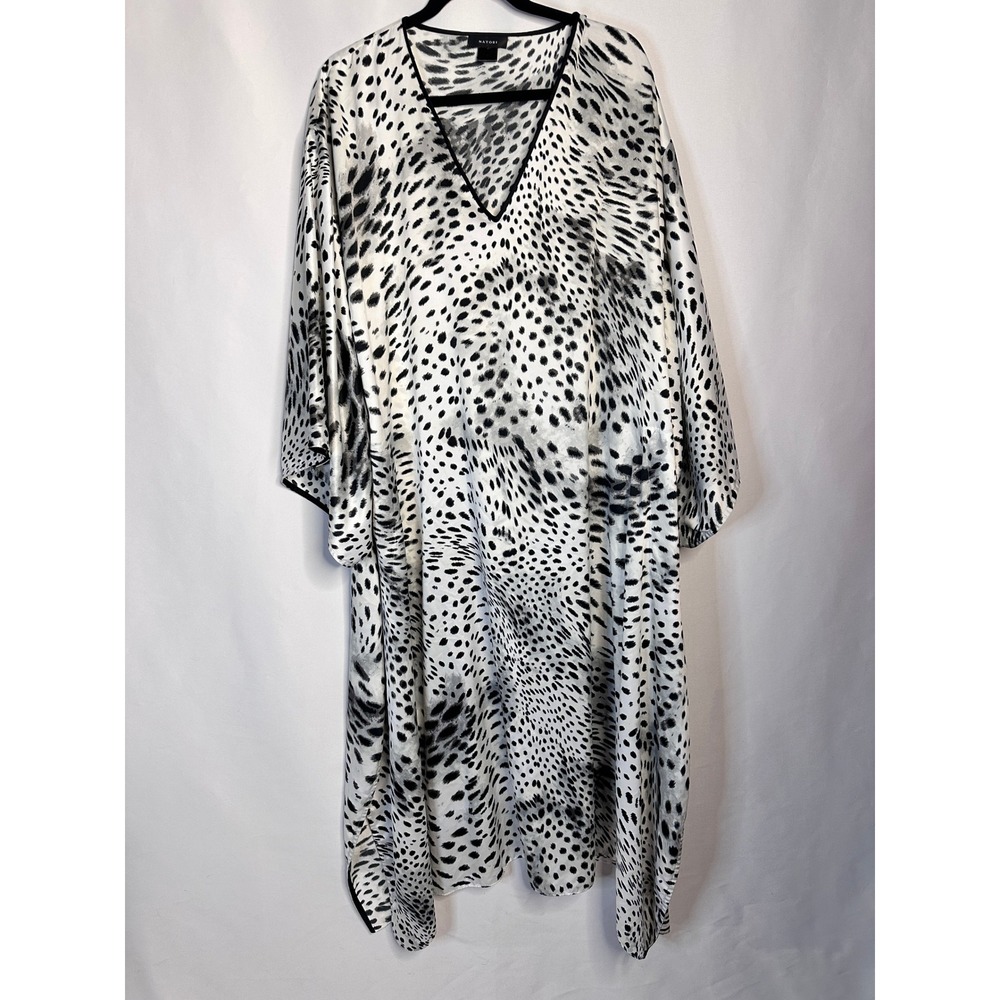 NATORI Animal Cheetah Print Kaftan Gown XL Black White V-Neck Caftan Maxi Dress